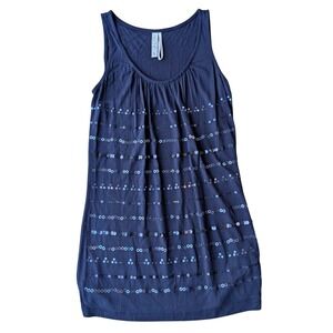 Kische Navy Blue Sequin Tank Top Sleeveless Scoop Neck Blouse Small